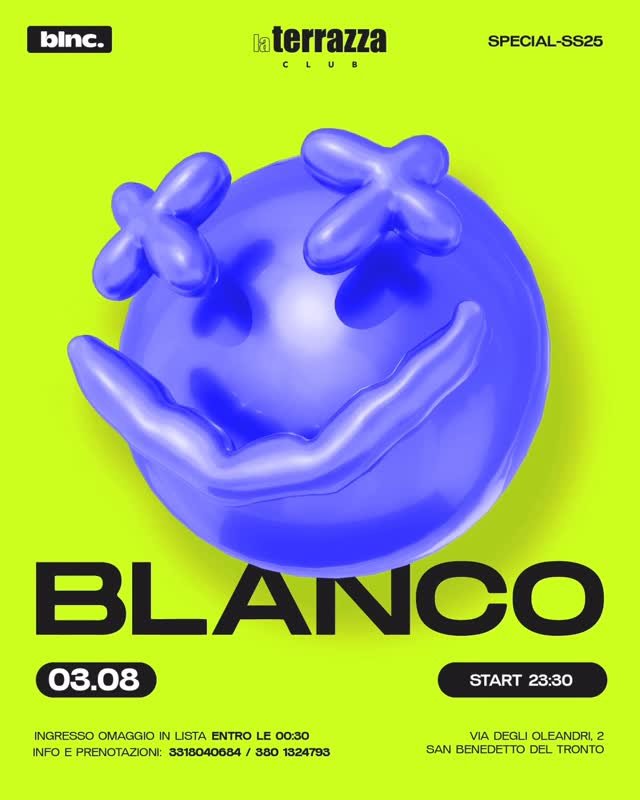Locandina evento Blanco 3 agosto a La Terrazza